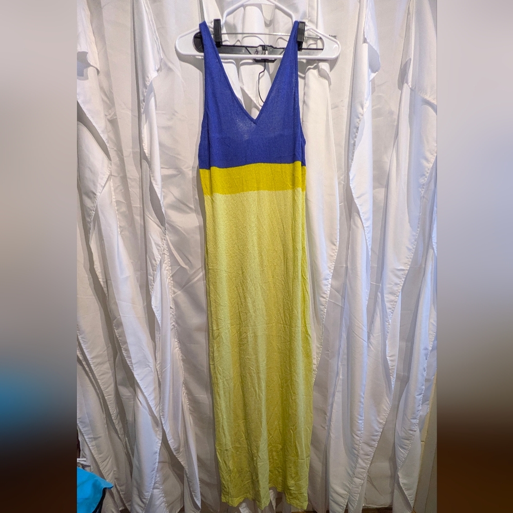 B1 NWT Free People Beach Colorblock Maxi Dress - Blue & Yellow - Size Large